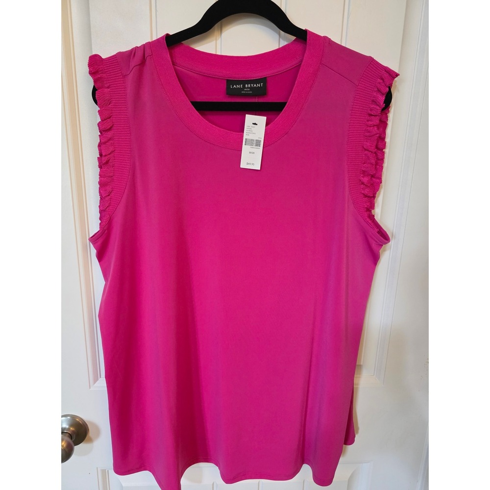 Lane Bryant NWT Pink Ruffle Trim Sleeveless Top Size 18/20 Plus Stretch